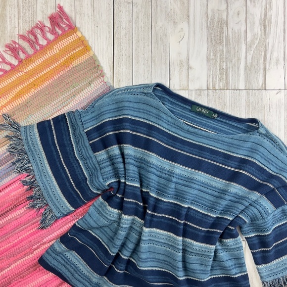 Ralph Lauren Striped Serape Fringed Short Sleeve Sweater - Picture 4 of 14